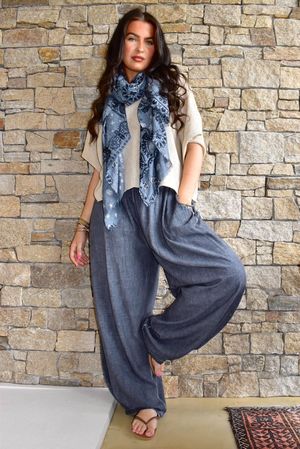 Lindin Linen Blend Dart Barrel Pant Washed Navy